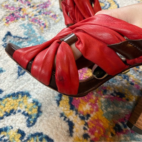 L.A.M.B. Tamika Red and Brown Strappy Leather Heels - Picture 8 of 11